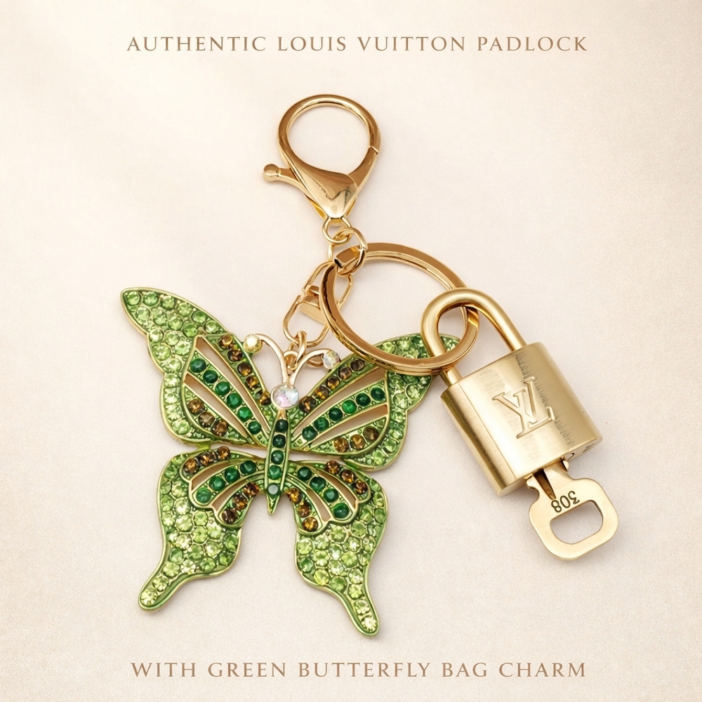 Authentic Louis Vuitton Lock & Key with Unbranded Butterfly Charm, Keychain